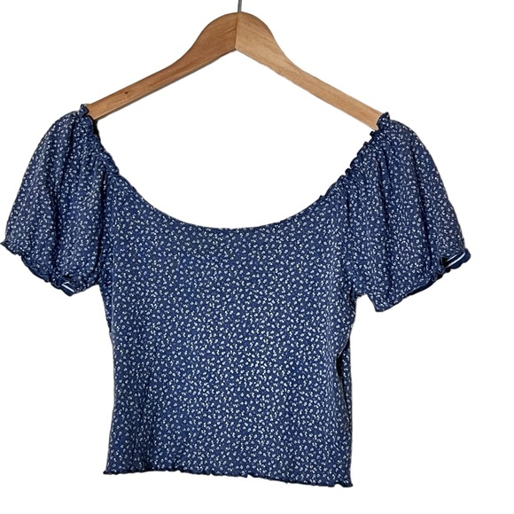 American Eagle | Blue scoop neck short sleeve cotton blend crop top size… - Picture 5 of 9